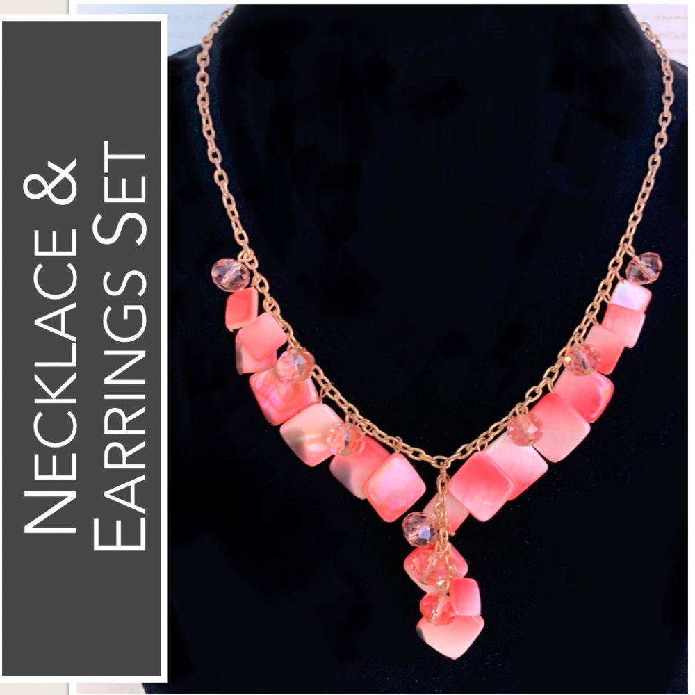 Lucite & Acrylic Jewels Necklace & Earrings in Pink & White Gradients Vintage - Picture 2 of 13
